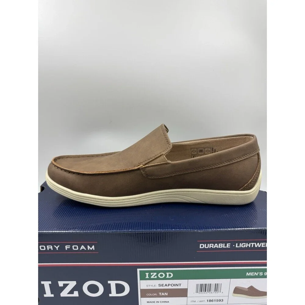 Izod Mens Seapoint Sneaker Loafer Slip On Shoe Size 9.5 Tan- Brown New